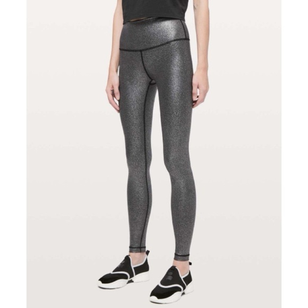 LULULEMON Wunder Under *Shine 28" Luminosity Foil Print Black Copper Size 8